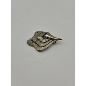 Vintage Jonette Jewelry Abstract Winged Textured Silver Tone Brooch, Signed "JJ"